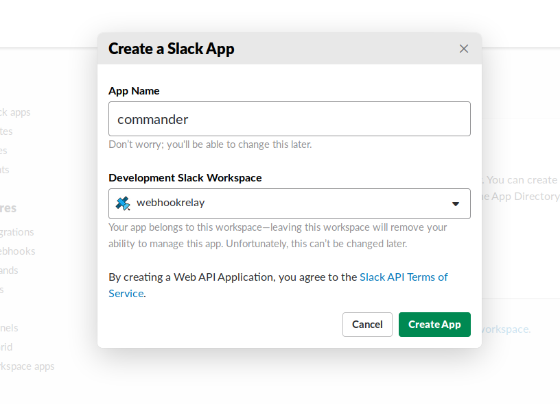 Slack App create