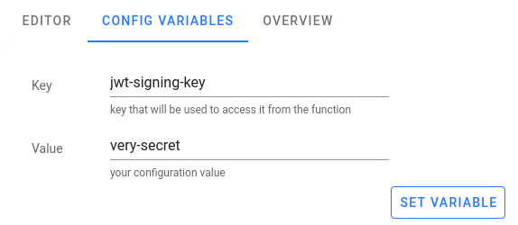 specifying jwt signing secret in the config variables