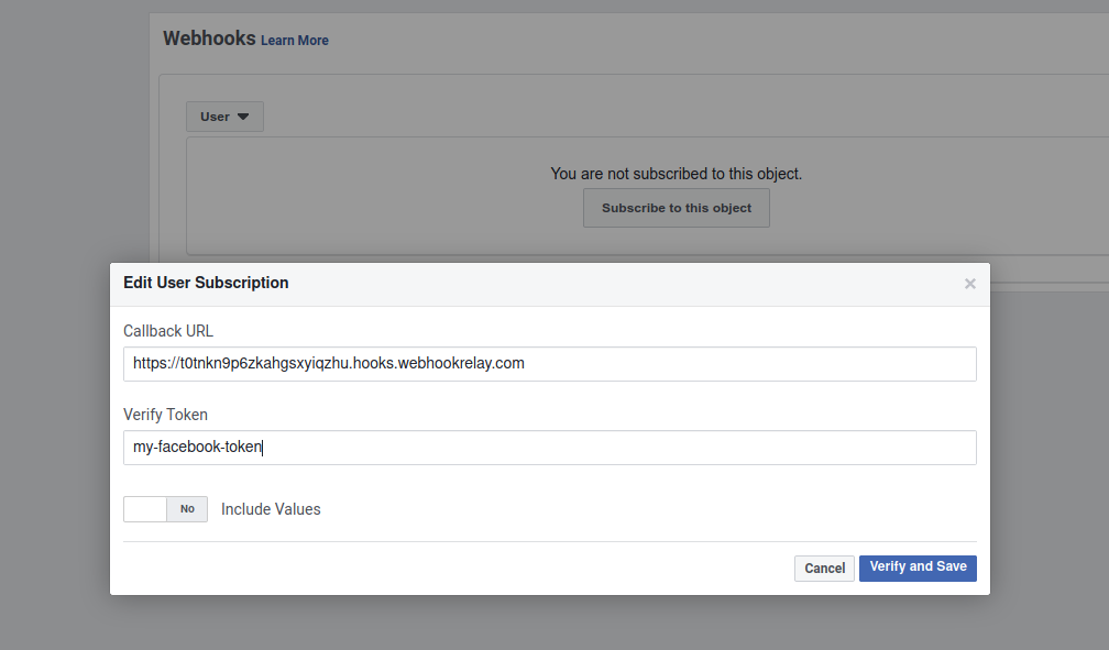Adding Webhook Relay endpoint to Facebook
