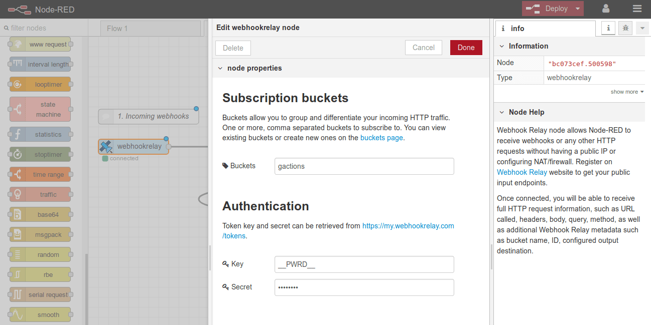 Webhook Relay node configuration