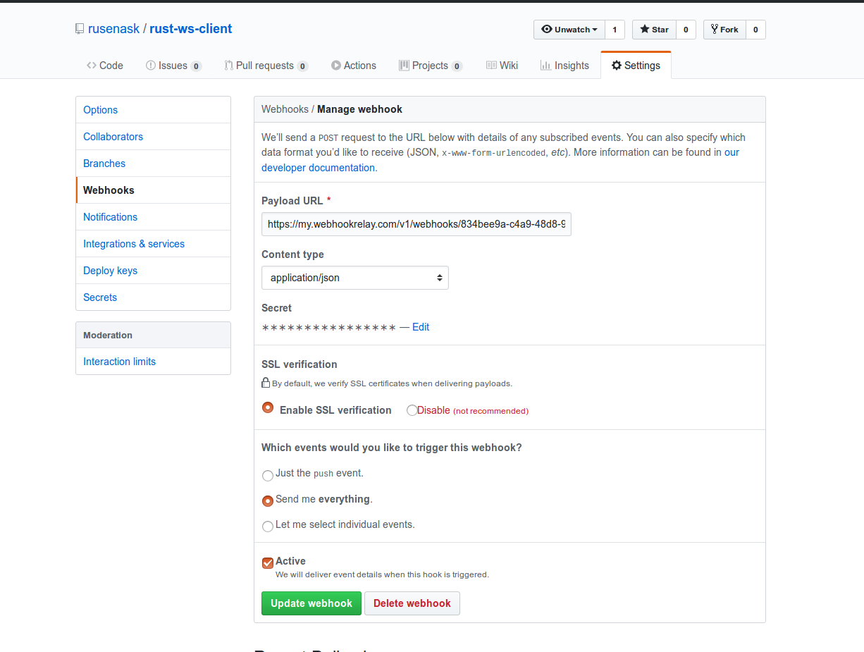 setting up GitHub webhooks