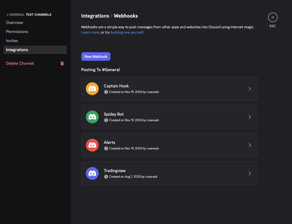 Create discord webhook