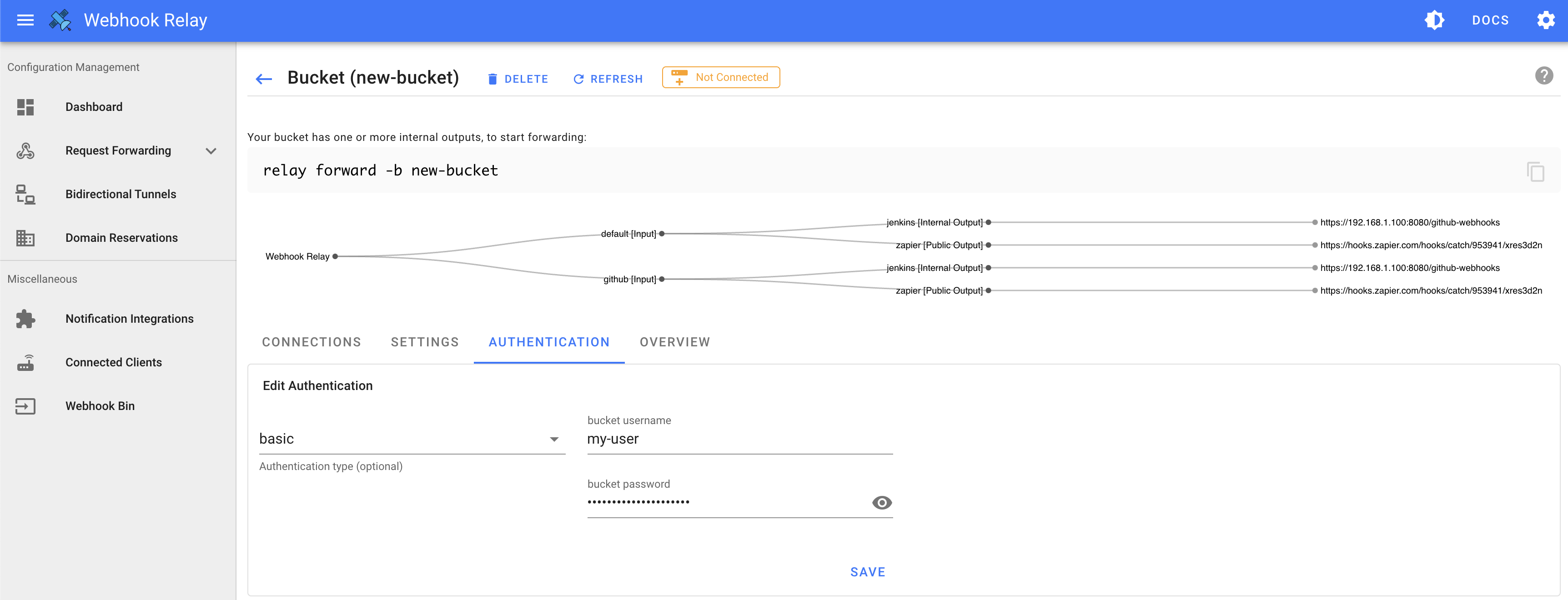 bucket authentication settings