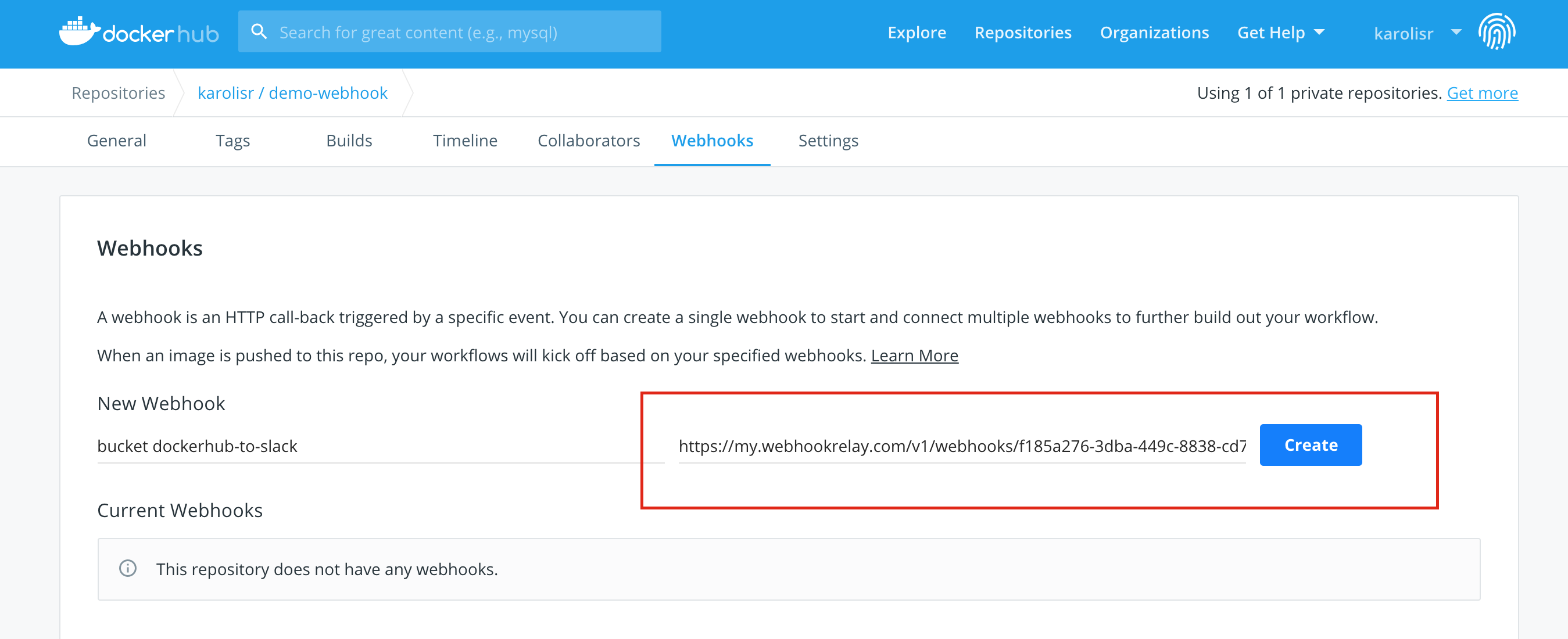 Dockerhub webhook config